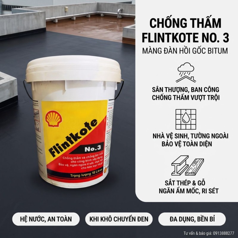 Màng Chống Thấm Gốc Bitum Flintkote No.3 Lon 4L,Thùng 18L