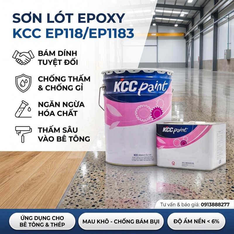 Sơn Lót Epoxy KCC EP118 / EP1183 Sàn Bê Tông 16L