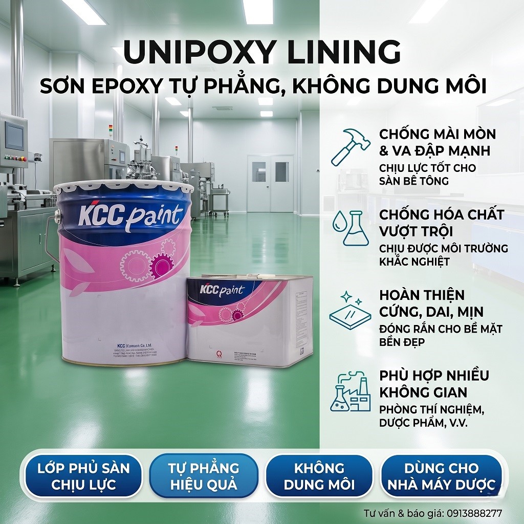 Sơn Epoxy Tự San Phẳng KCC Unipoxy Lining D80680, Ral 7035