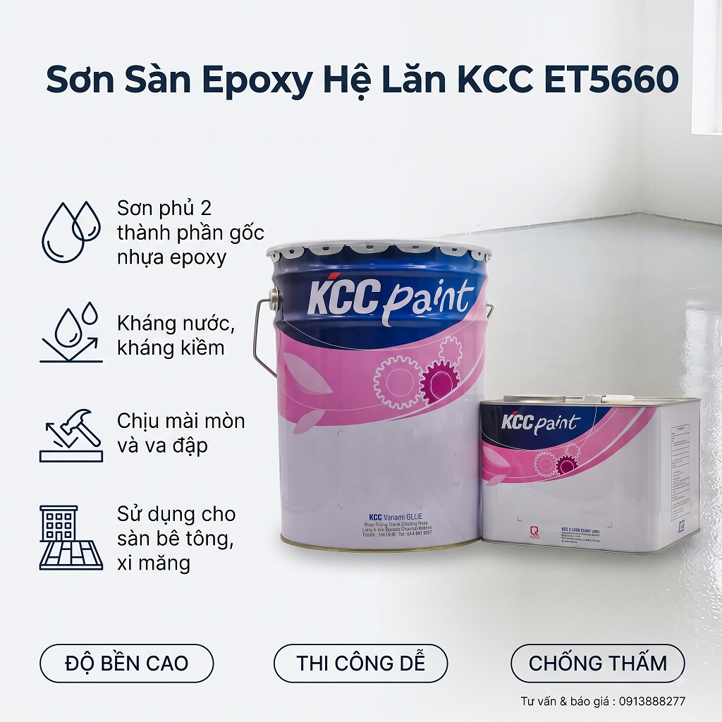 Sơn Sàn Epoxy Hệ Lăn KCC ET5660 16L - RAL7035, D40434, G473505