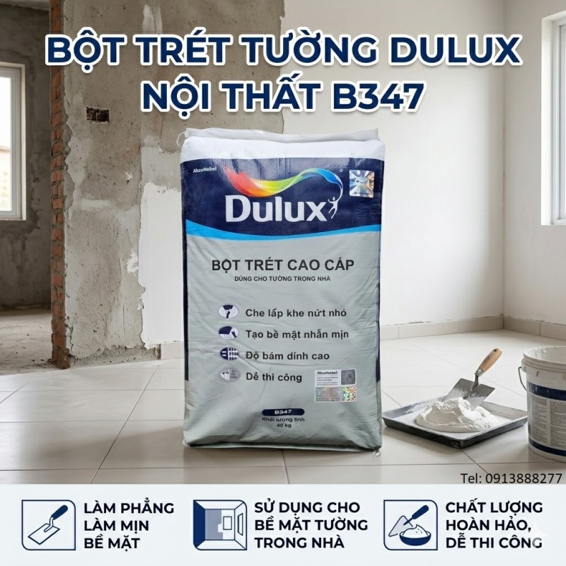 Bột trét tường nội thất Dulux 40kg tạo bề mặt láng mịn bám dính cao dễ thi công B347 thumb