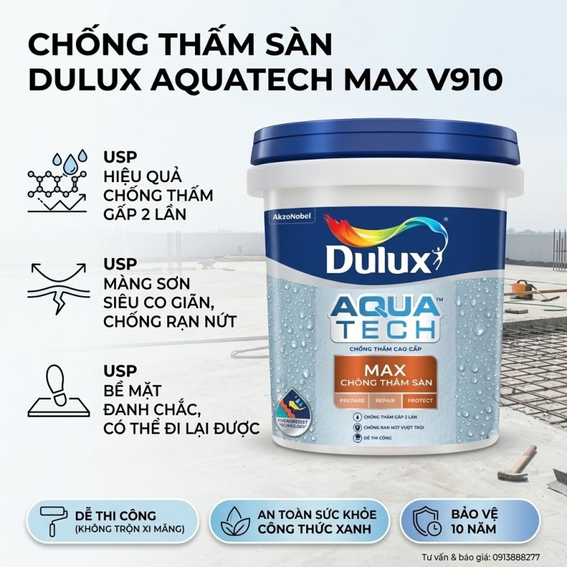 Chống Thấm Dulux Aquatech Max - Chống Thấm Sàn V910