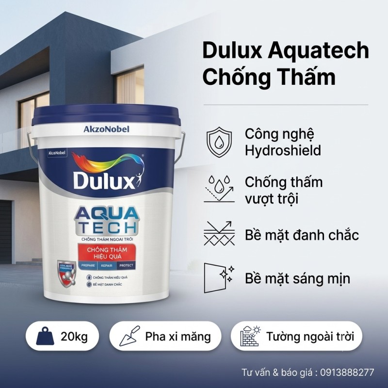 Chất Chống Thấm Dulux Aquatech C8033 Pha Xi Măng 20kg