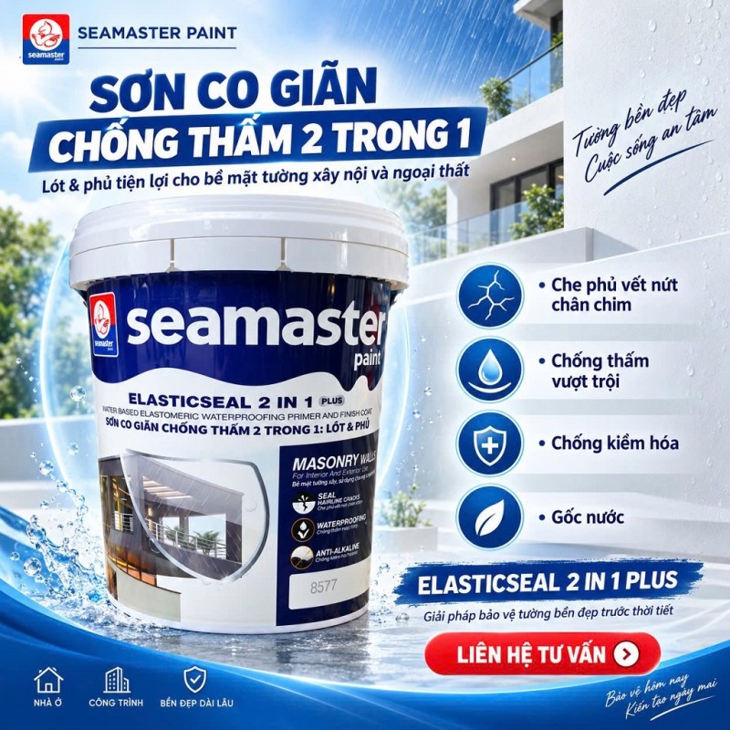 Sơn Chống Thấm Tường Ngoài Trời Seamaster 8577 2in1 Lót và Phủ