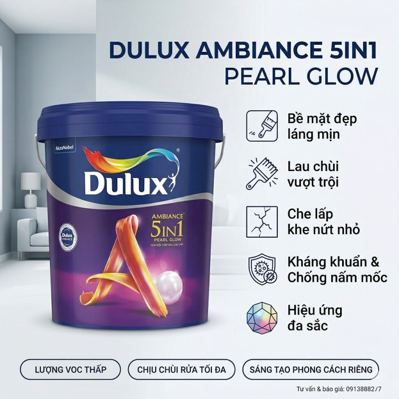 Sơn Dulux Ambiance 5in1 Pearl Glow Bóng Mờ (66A)