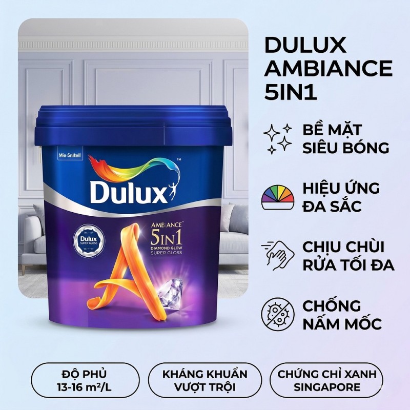 Sơn Dulux Ambiance 5in1 Diamond Glow Siêu Bóng (66AB)