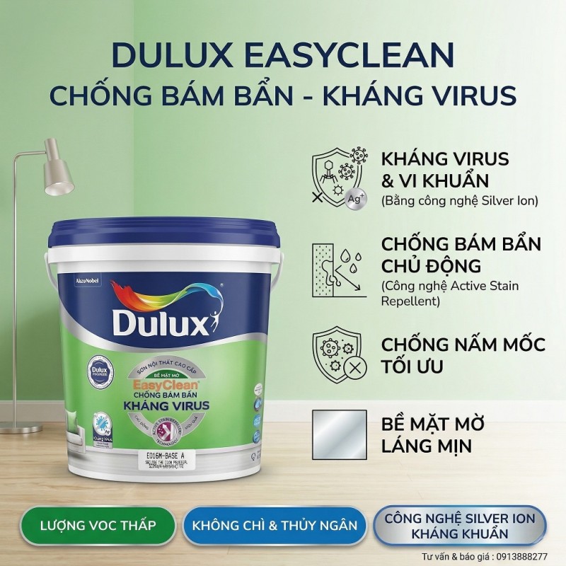 Sơn Dulux EasyClean Chống Bám Bẩn Kháng Virus Mờ (E016M)