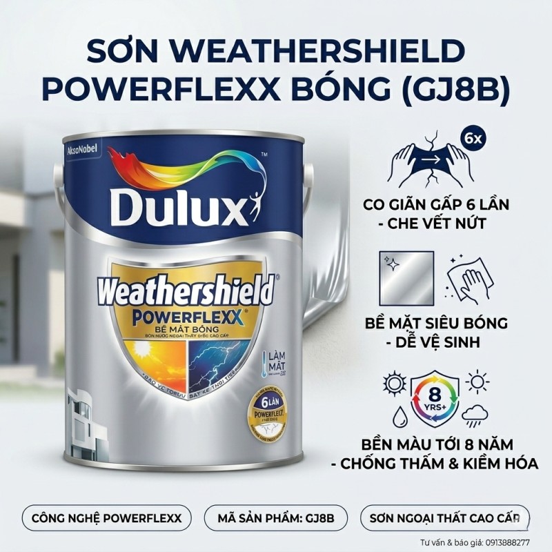 Sơn Dulux Weathershield Powerflexx Bóng GJ8B