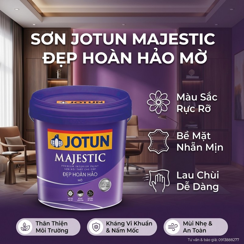 Sơn nội thất Jotun Majestic Đẹp Hoàn Hảo mờ lau chùi dễ kháng khuẩn bền màu thumb