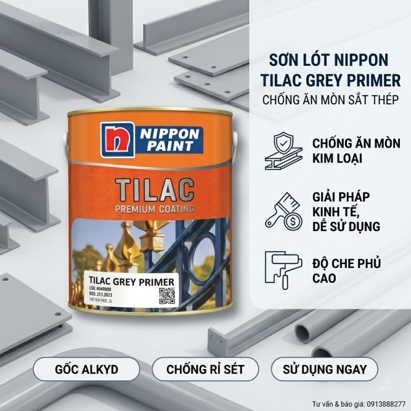 Sơn Lót Nippon Tilac Grey Primer - Chống Rỉ Xám