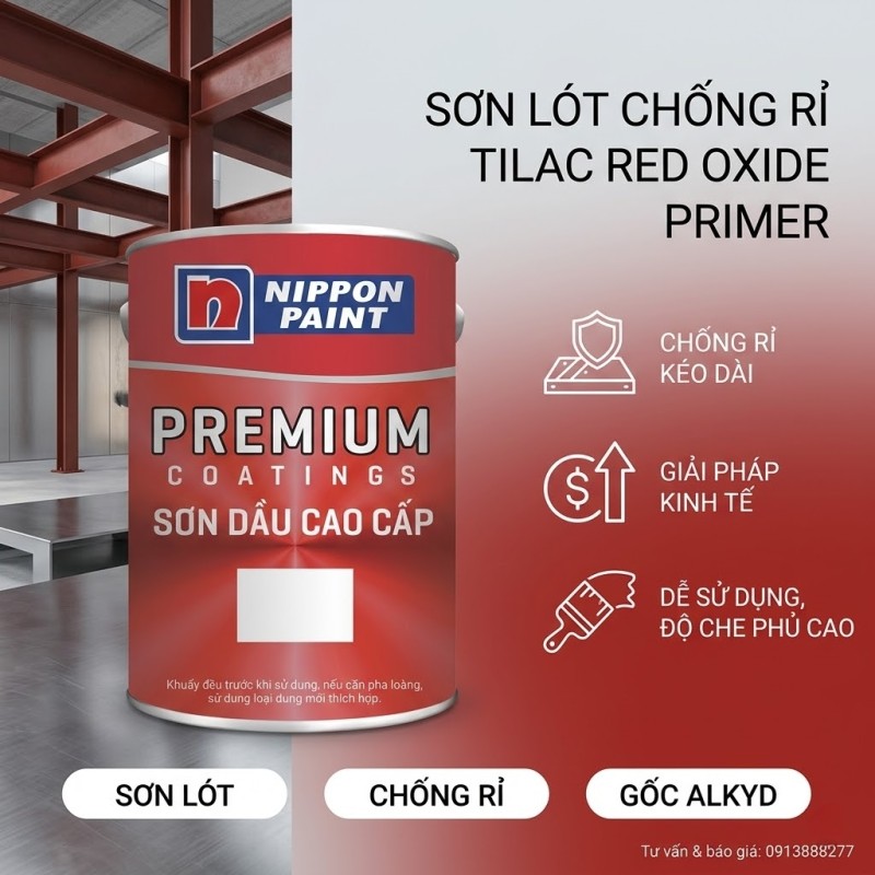 Sơn Lót Nippon Tilac Red Oxide Primer - Chống Rỉ Đỏ