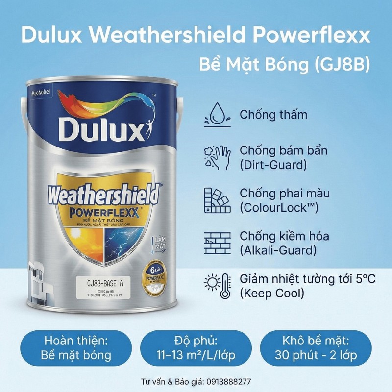Sơn Dulux Weathershield Powerflexx Bóng GJ8B