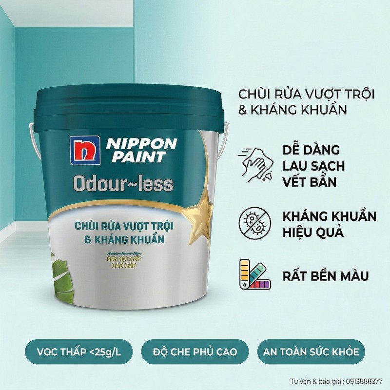 Sơn Nippon Odour-less Chùi Rửa Vượt Trội & Kháng Khuẩn