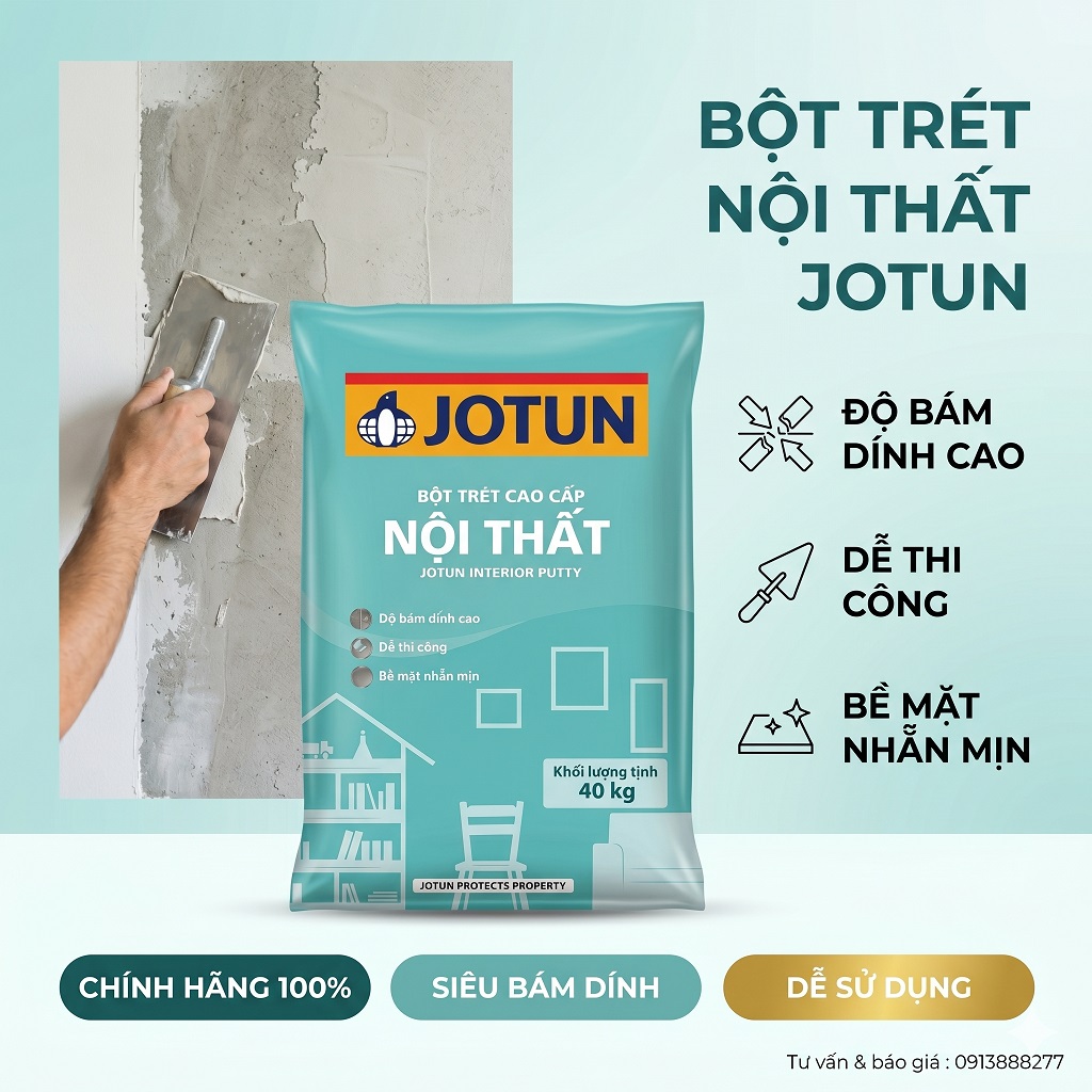 Bột Trét Jotun Trong Nhà Trắng Mịn, Dể Thi Công, Chống Bong Tróc