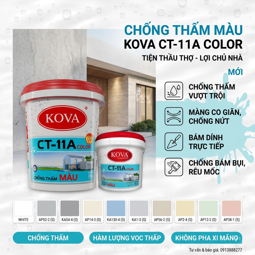 Chống Thấm Màu KOVA CT-11A Color - Pha Màu