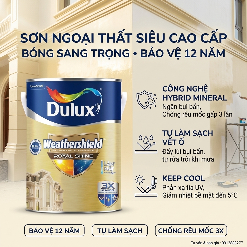 Sơn Dulux Weathershield Royal Shine RS86 – Bề Mặt Siêu Bóng Đỉnh Cao Cho Mặt Tiền