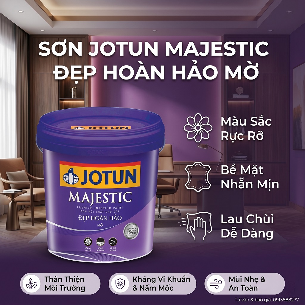 Sơn nội thất Jotun Majestic Đẹp Hoàn Hảo mờ lau chùi dễ kháng khuẩn bền màu