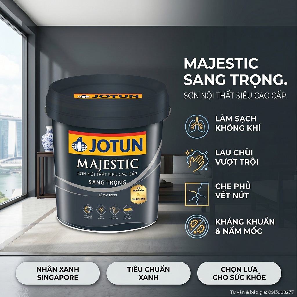 Sơn Nội Thất Jotun Majestic Bóng Sang Trọng – Tường Đẹp Bóng Mịn, Không Khí Trong Lành Hơn