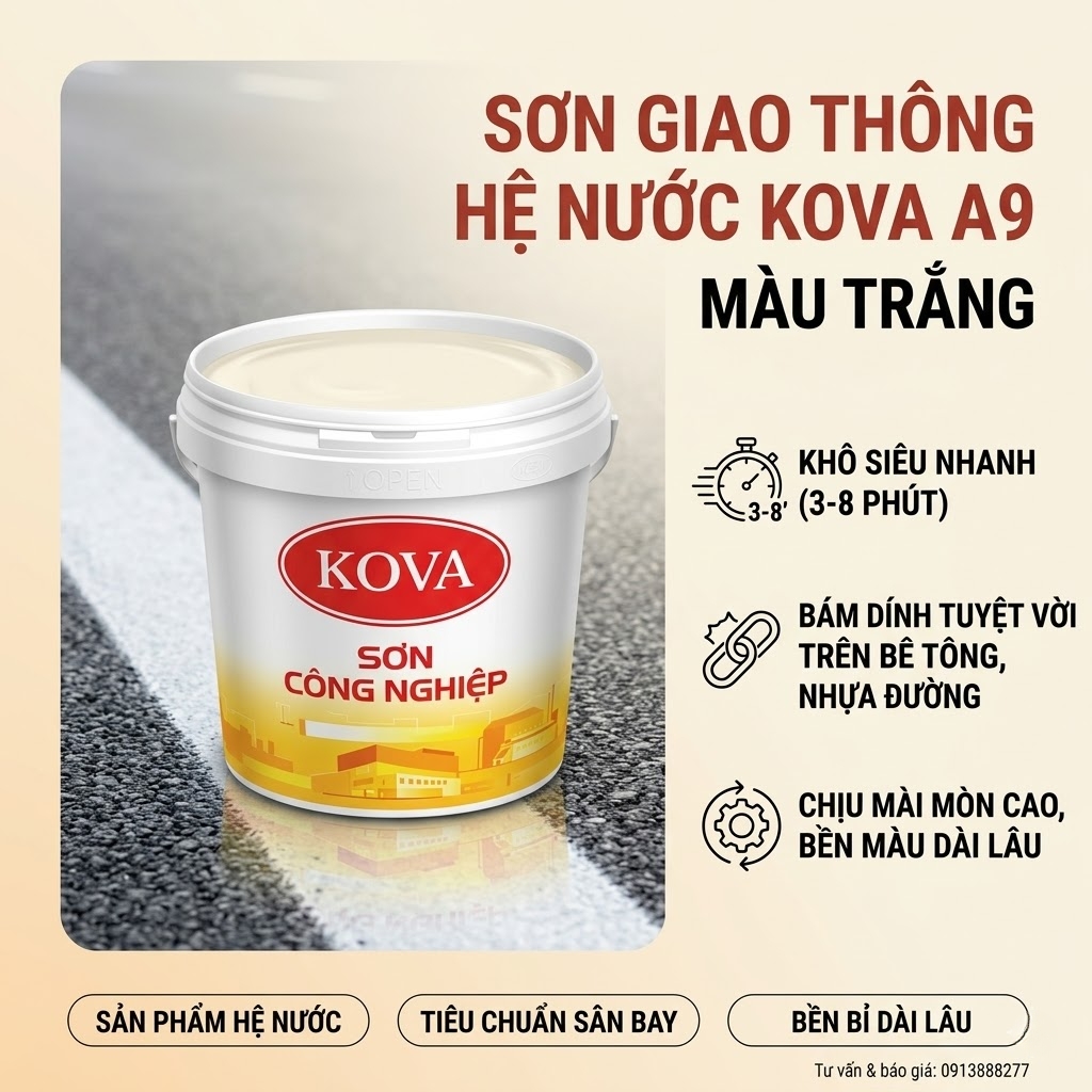 Sơn Kẻ Vạch Giao Thông KOVA A9 Màu Vàng