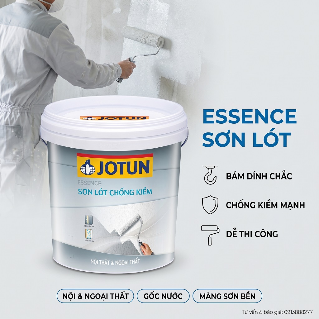 Jotun Essence Sơn Lót Chống Kiềm là sơn lót chuyên dụng để chống lại sự tấn công của kiềm từ bê tông và hồ vữa xi măng mới. Sản phẩm có độ bám dính vượt trội, không chứa APEO