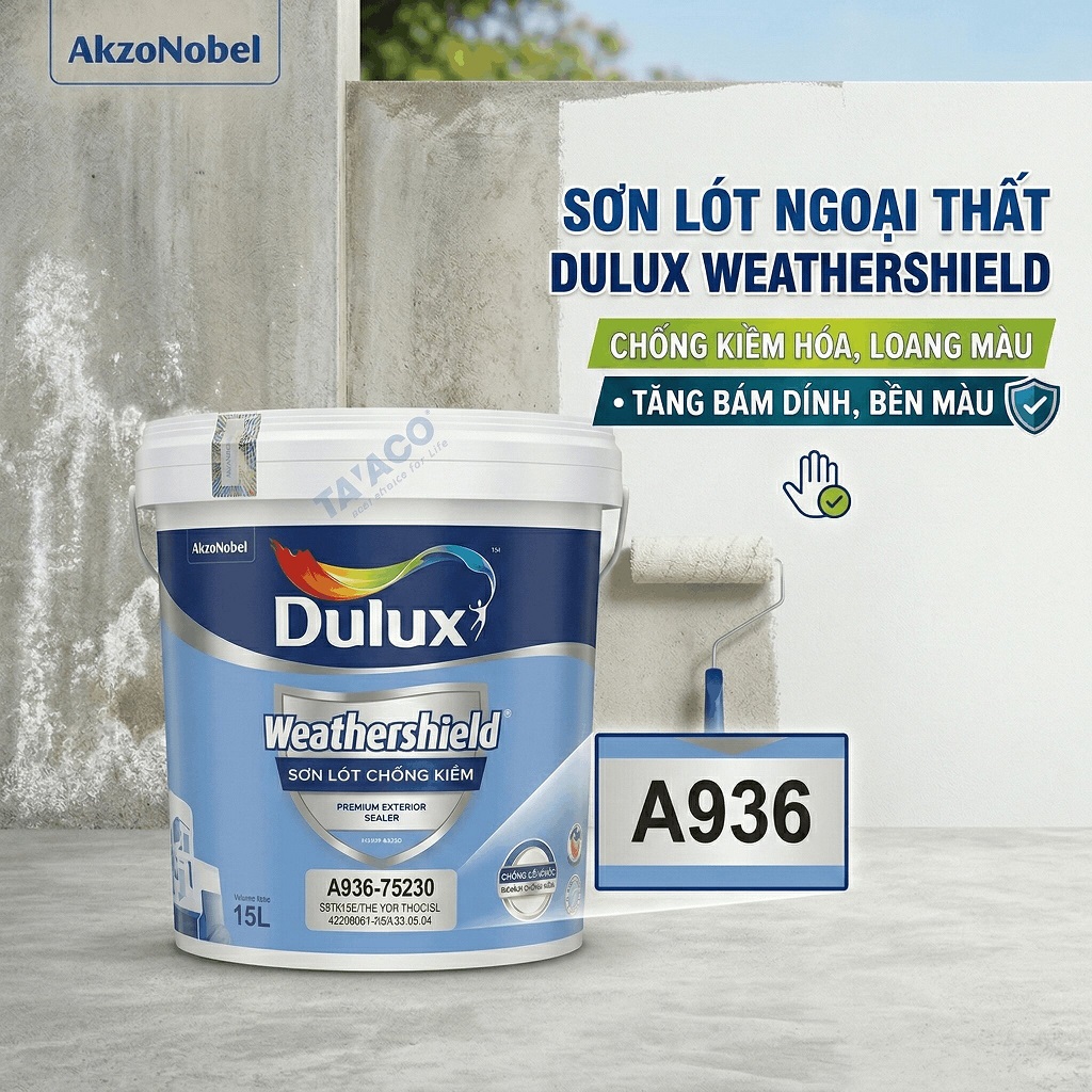 sơn lót ngoại thất Dulux Weathershield  A936 chống kiềm hóa từ bê tông giúp chống loang màu tăng bám dính cho sơn ngoại thất dulux weathershield
