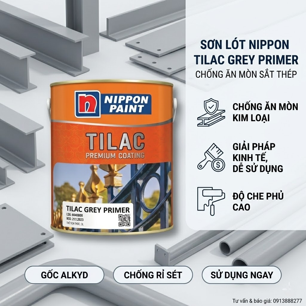 Sơn Lót  Chống Rỉ Xám Nippon Tilac Grey Primer