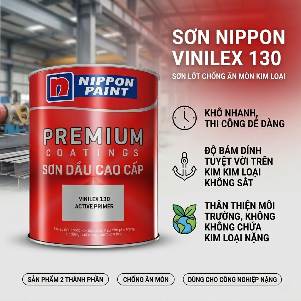 Sơn Lót Nippon Vinilex 130 Active Primer - Kết Cấu Sắt Thép Kim Loại Màu