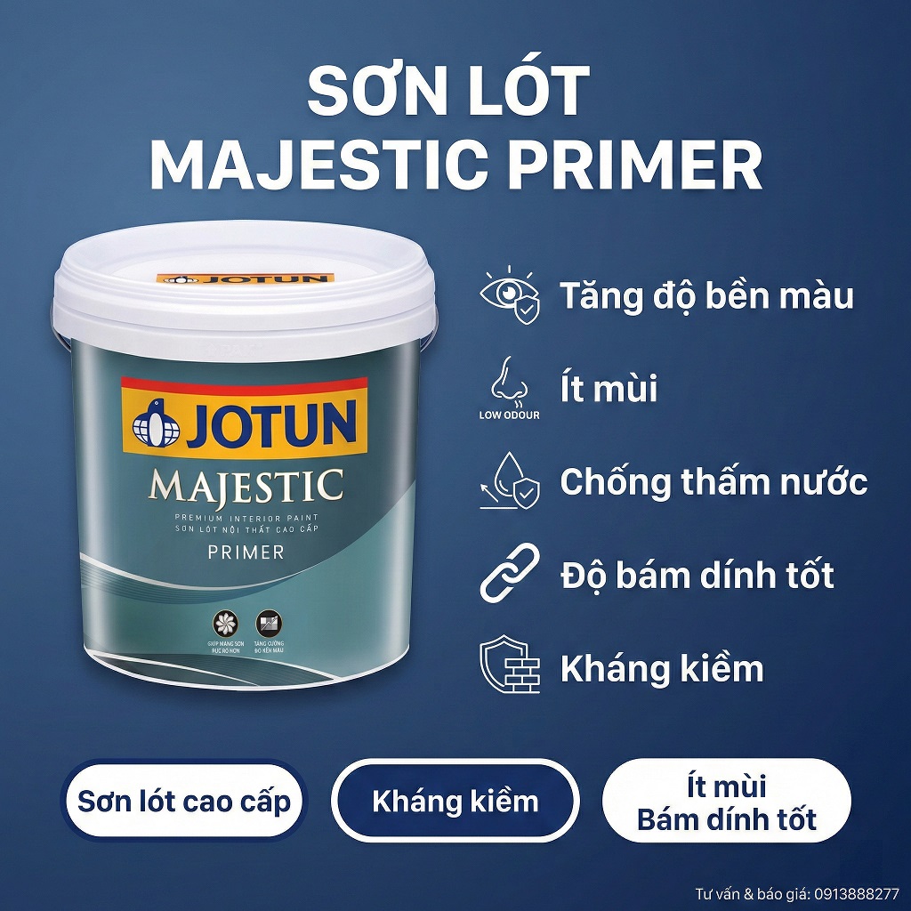 Sơn lót nội thất Jotun Majestic chống kiềm cao cấp tăng bám dính tường trong nhà