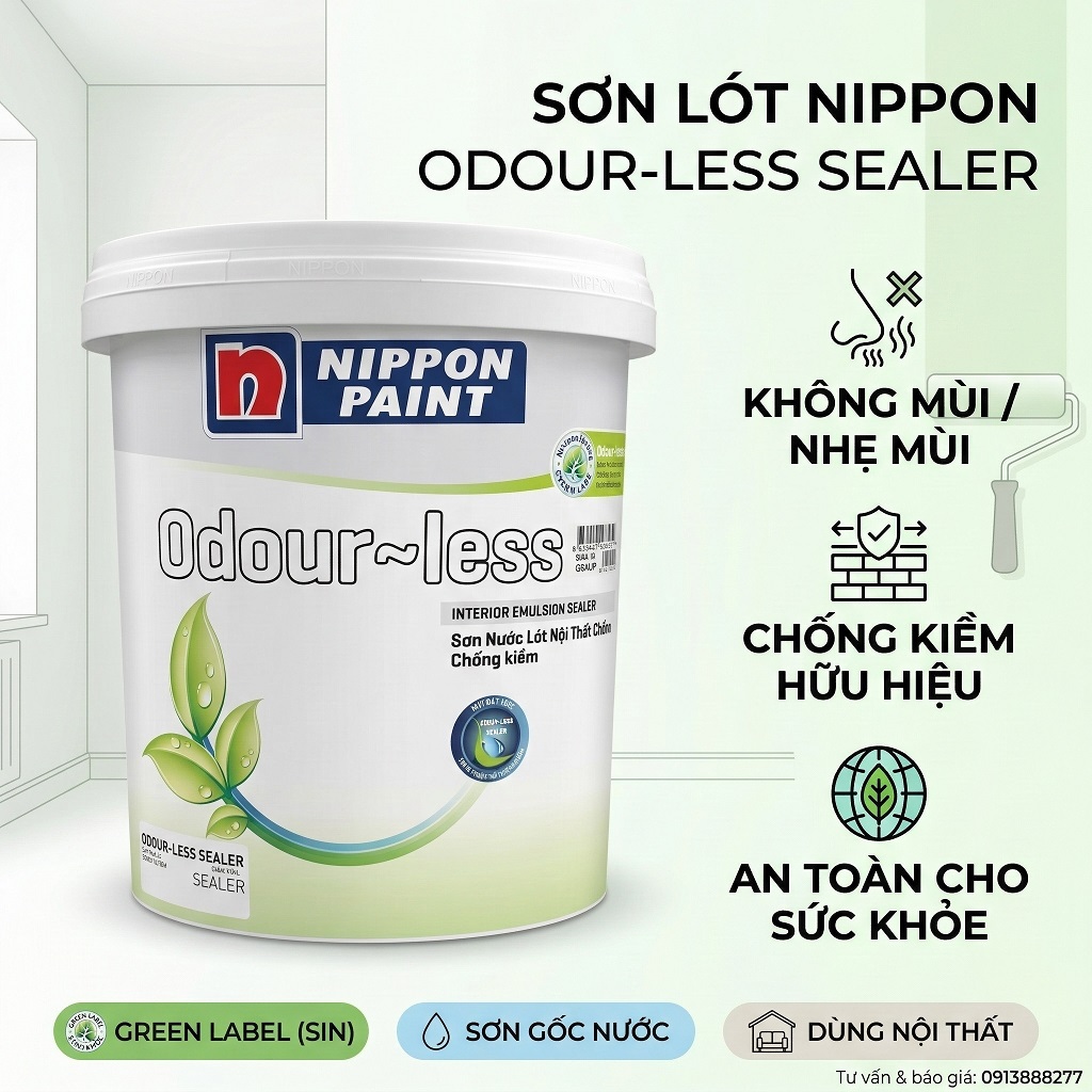 Sơn lót nội thất Nippon Odour-less Sealer chống kiềm tối ưu gấp 2 không mùi Green Label