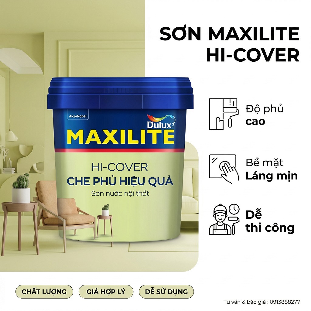 Sơn nội thất Maxilite Che Phủ Hiệu Quả MK14 độ phủ cao dễ thi công Super Lock
