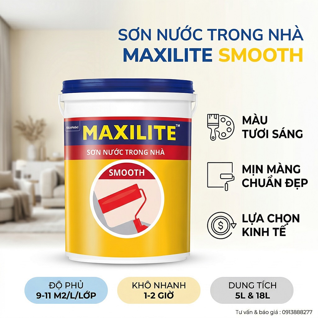 Sơn nội thất Maxilite Smooth ME5 màu sắc tươi sáng chất lượng giá kinh tế