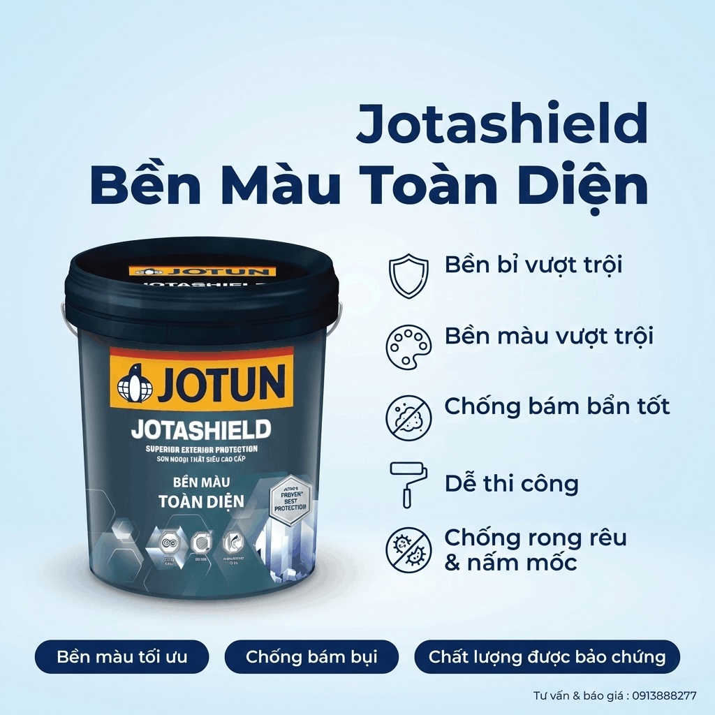 Sơn ngoại thất Jotun Jotashield Bền Màu Toàn Diện chống bám bụi bảo vệ bền bỉ được bảo chứng