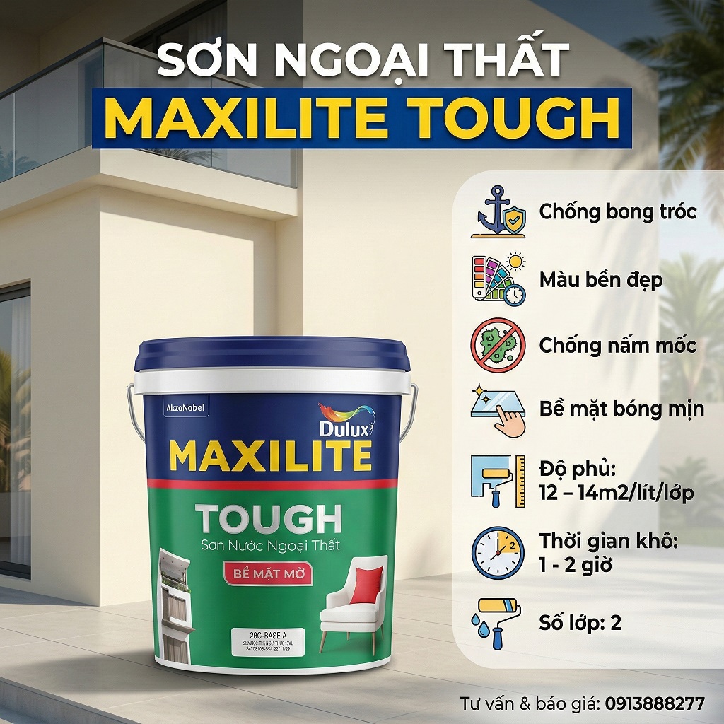 Sơn ngoại thất Maxilite Tough chống bong tróc chống mốc Super Lock 28C