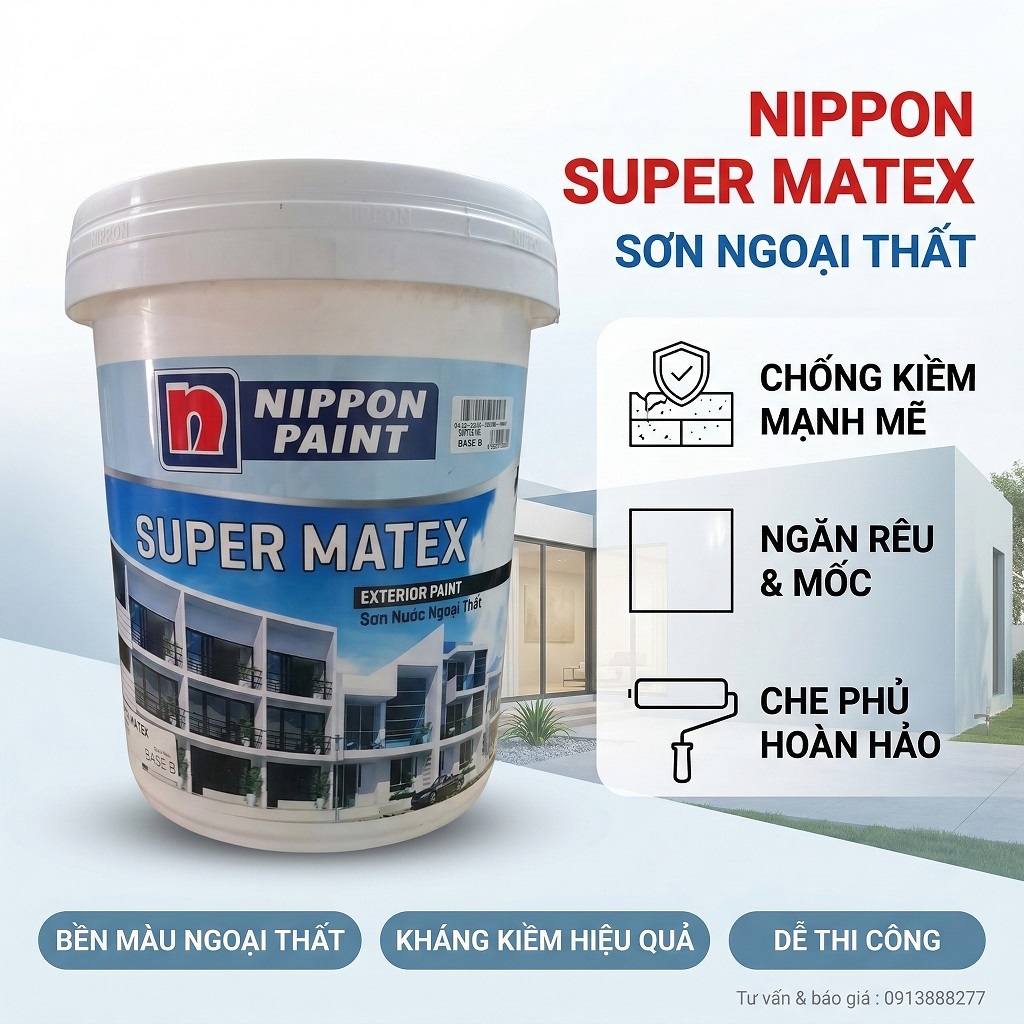 Sơn ngoại thất Nippon Super Matex chống kiềm chống mốc độ che phủ tốt giá tốt