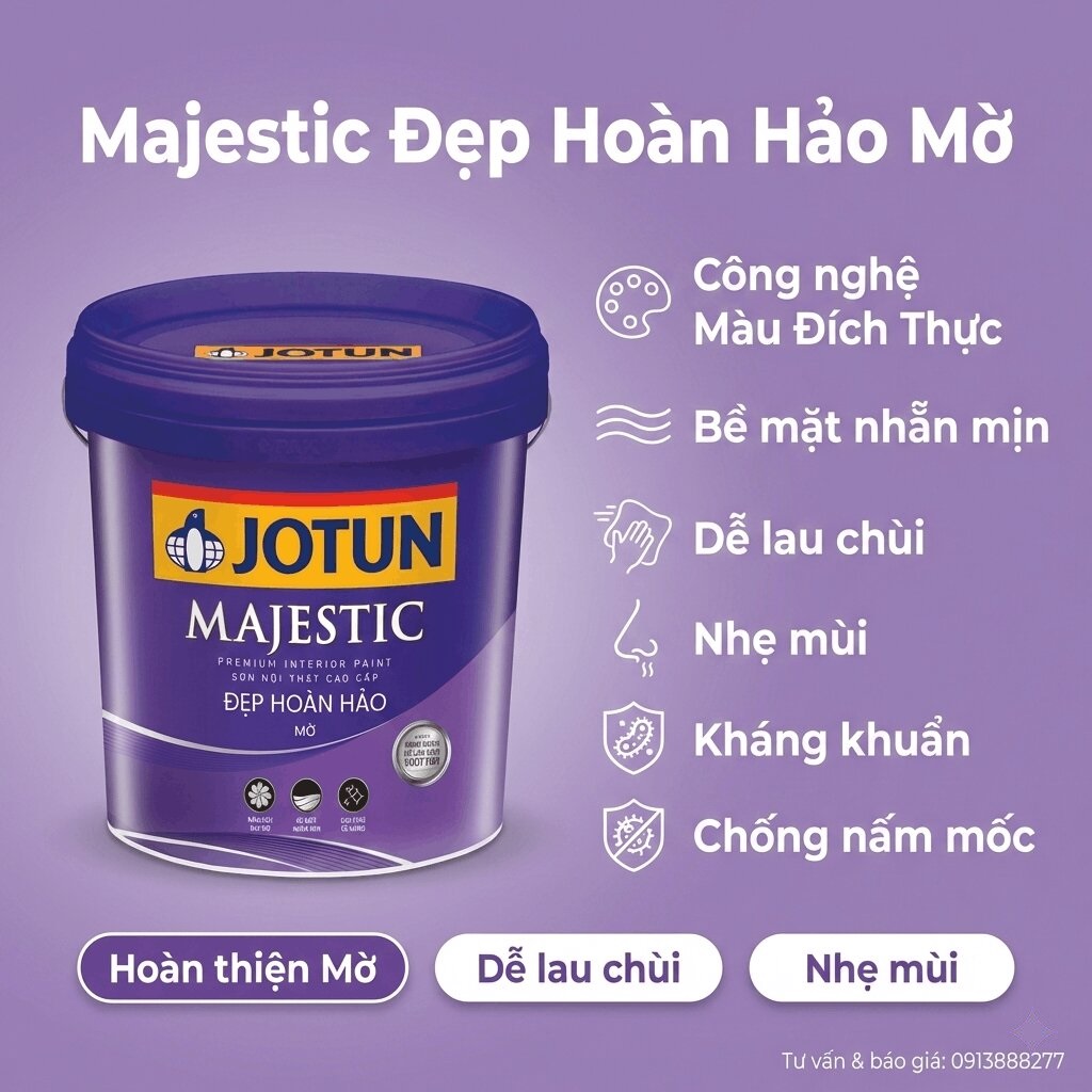 Sơn nội thất Jotun Majestic Đẹp Hoàn Hảo mờ lau chùi dễ kháng khuẩn bền màu