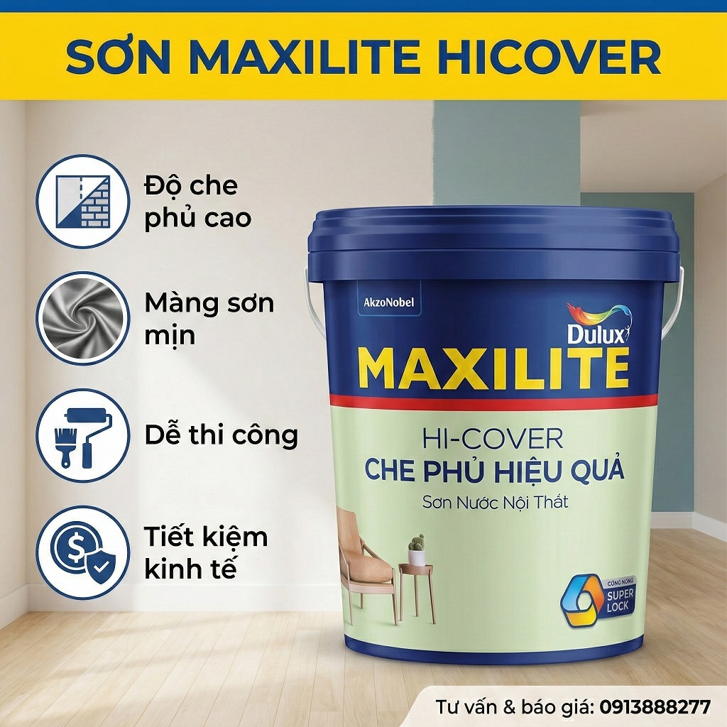 Sơn nội thất Maxilite Che Phủ Hiệu Quả MK14 độ phủ cao dễ thi công Super Lock