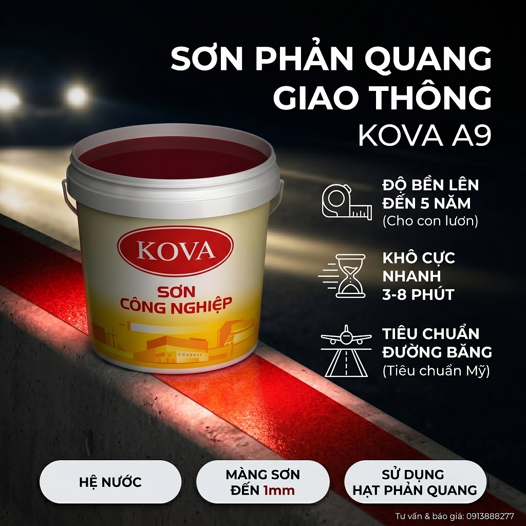 Sơn phản quang giao thông Kova A9 màu vàng