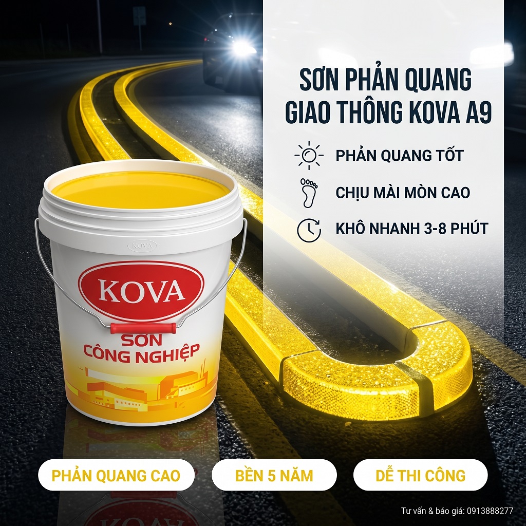 Sơn phản quang giao thông Kova A9 màu vàng